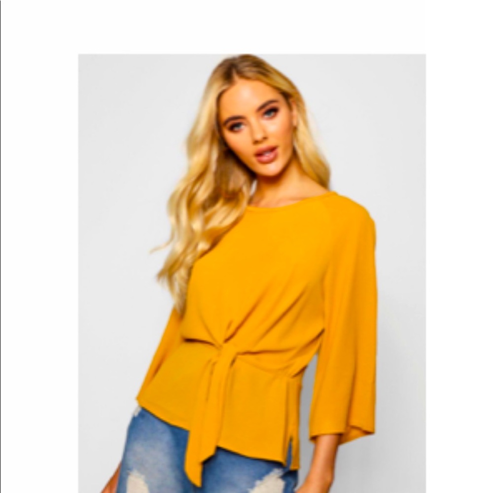 Tie front flute sleeve blouse